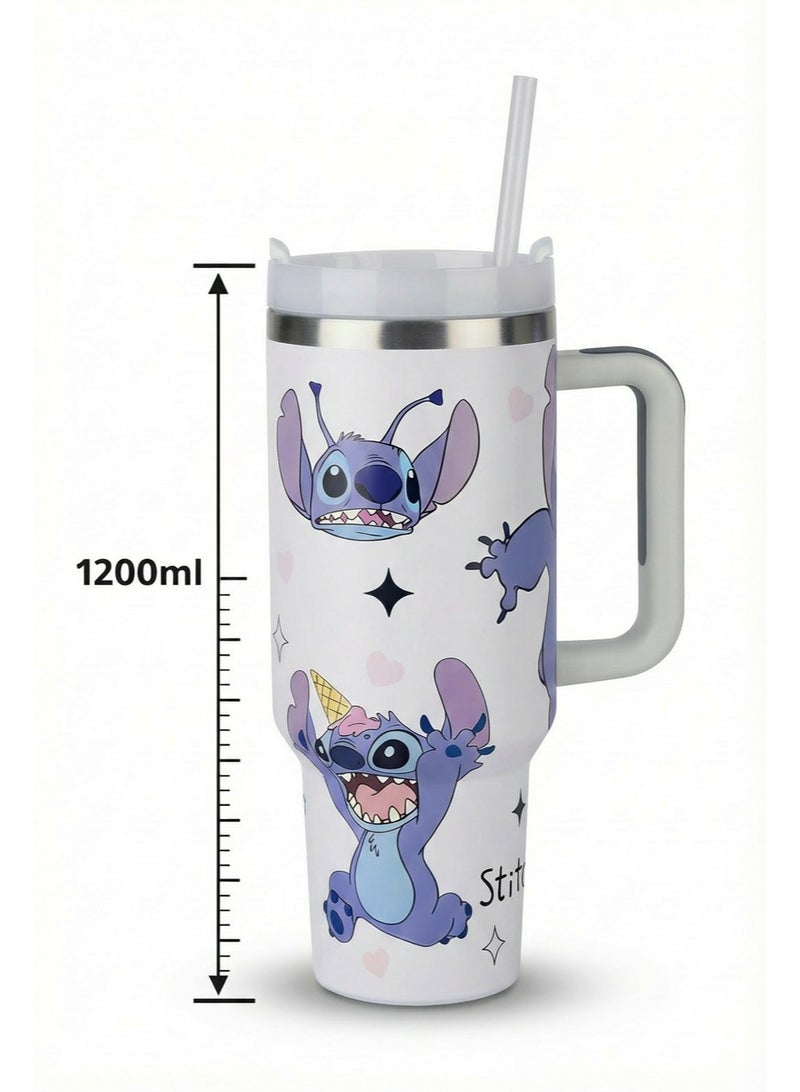 ستيتش مج حراري ستانلس ستيل 1200 مل بتصميم ستيتش وانجل - كوب سفر كبير مع يد وشفاطة - حافظ للحرارة والبرودة - هدية مميزة لعشاق ديزني - Image 2